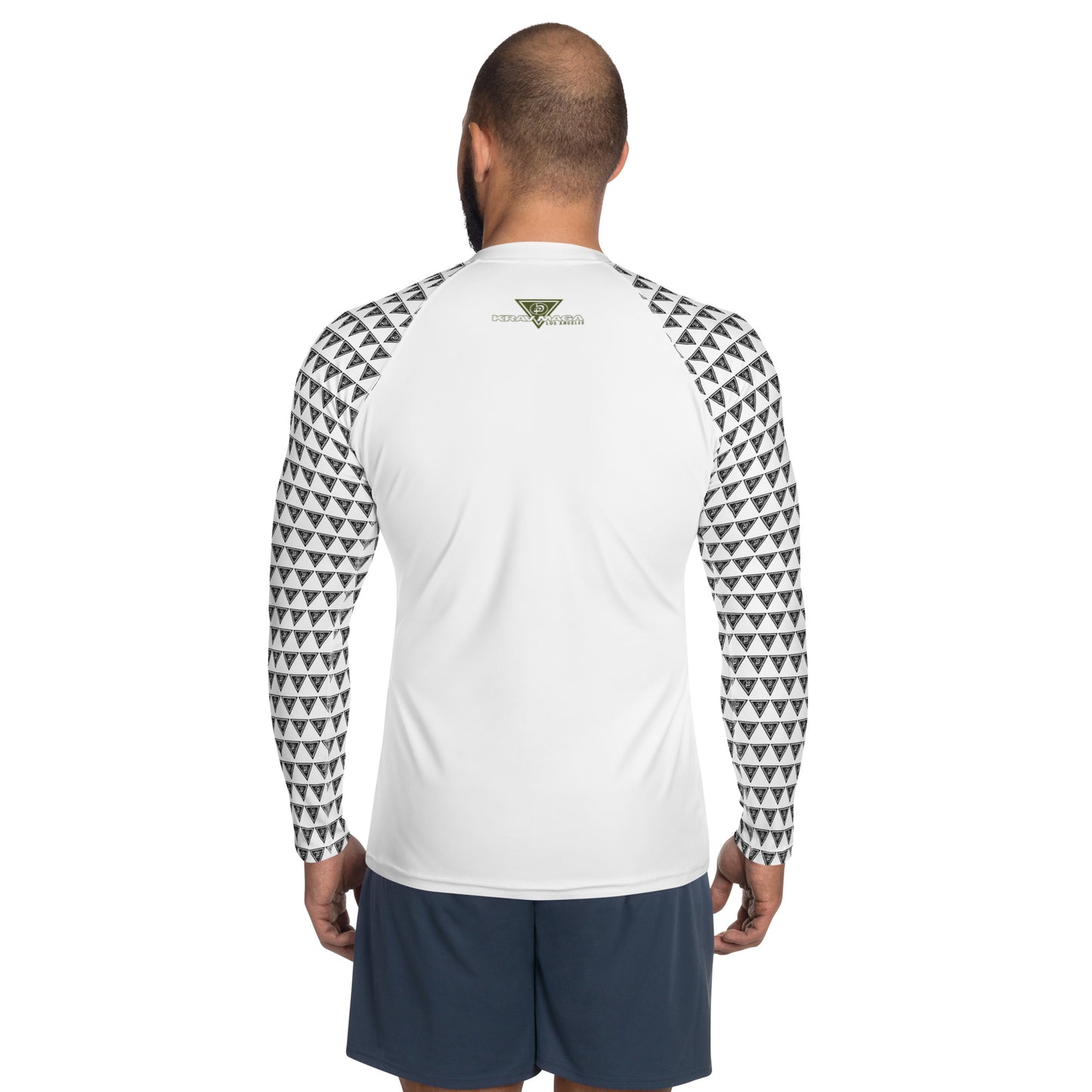Men's Rash Guard - White w/Black Triangle Sleeves