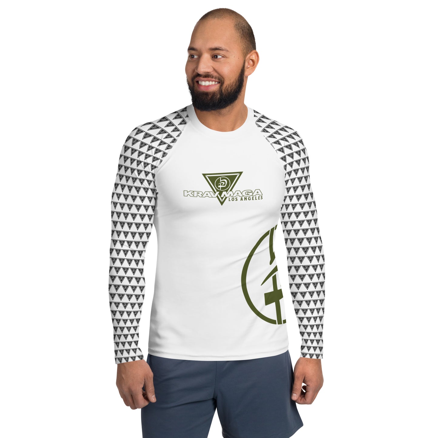Men's Rash Guard - White w/Black Triangle Sleeves