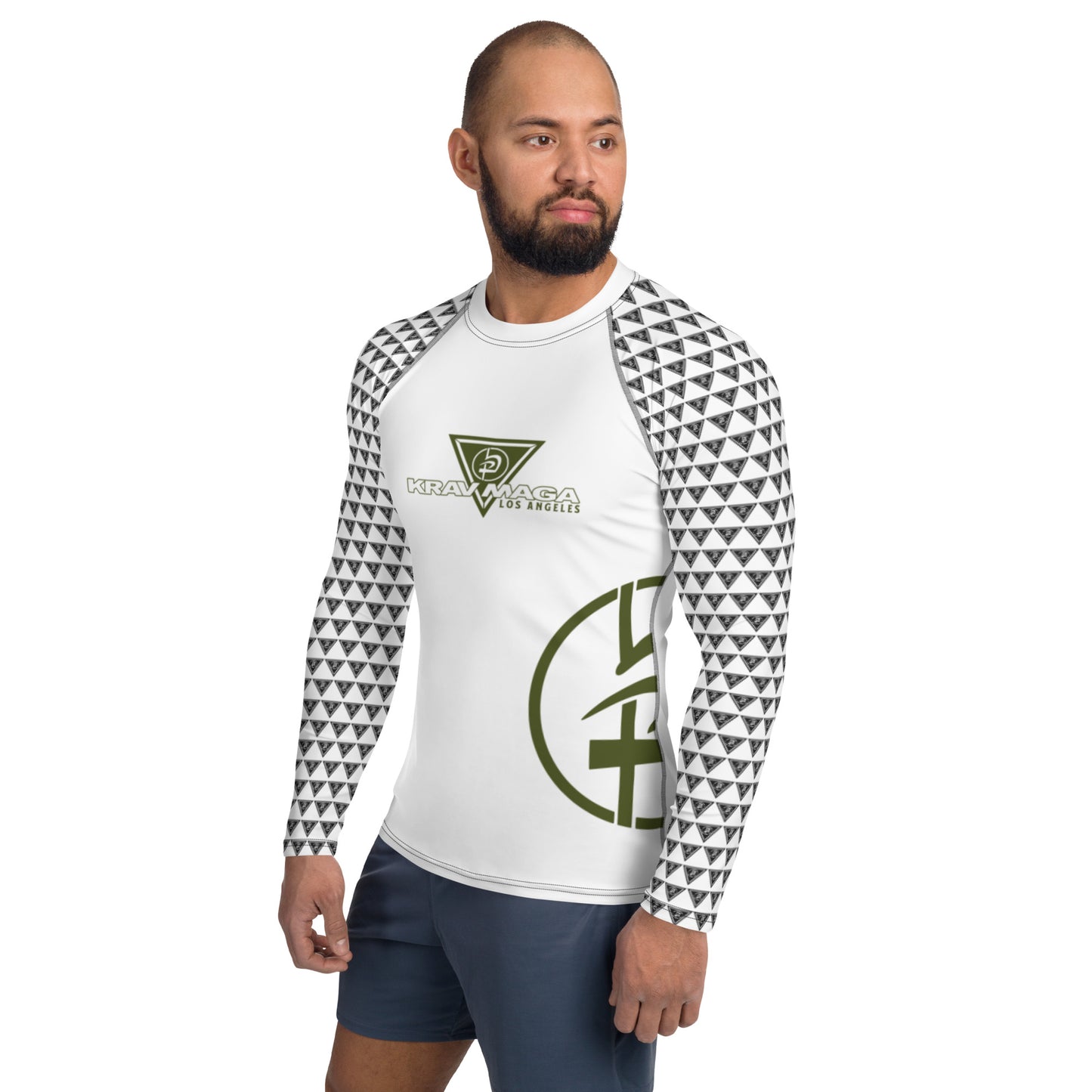 Men's Rash Guard - White w/Black Triangle Sleeves