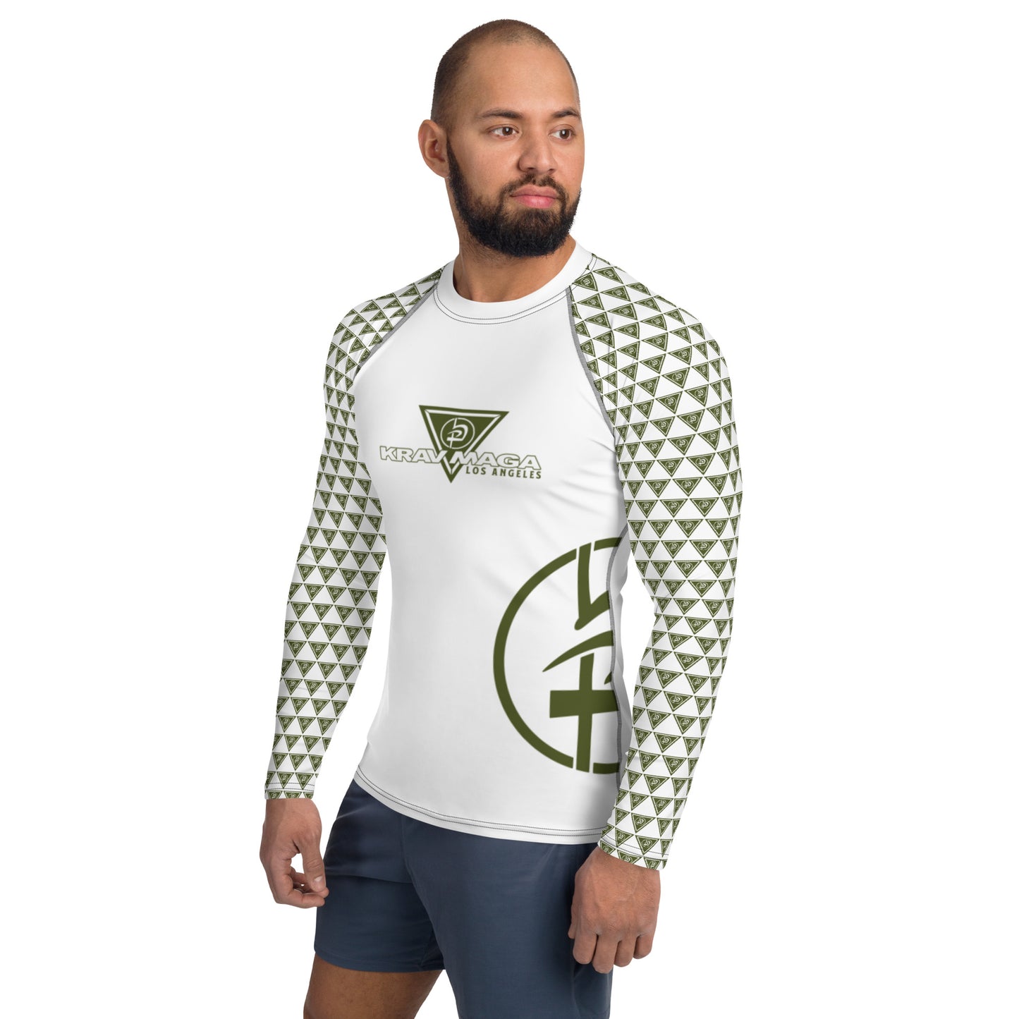 Rash Guard - White/Army Green Triangles