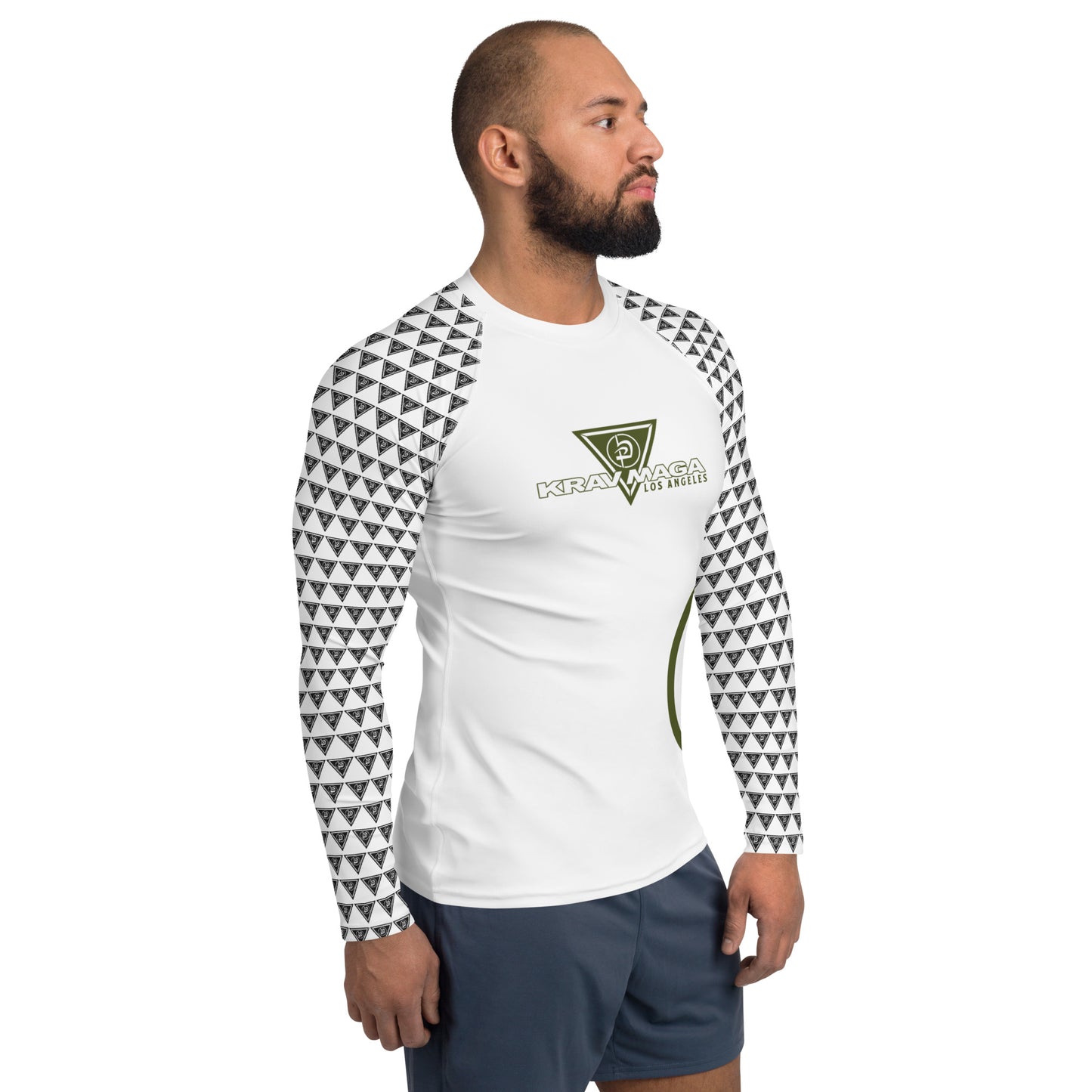 Men's Rash Guard - White w/Black Triangle Sleeves