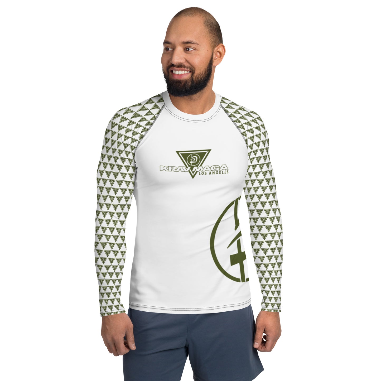 Men's Rash Guard - White/Army Green Triangles