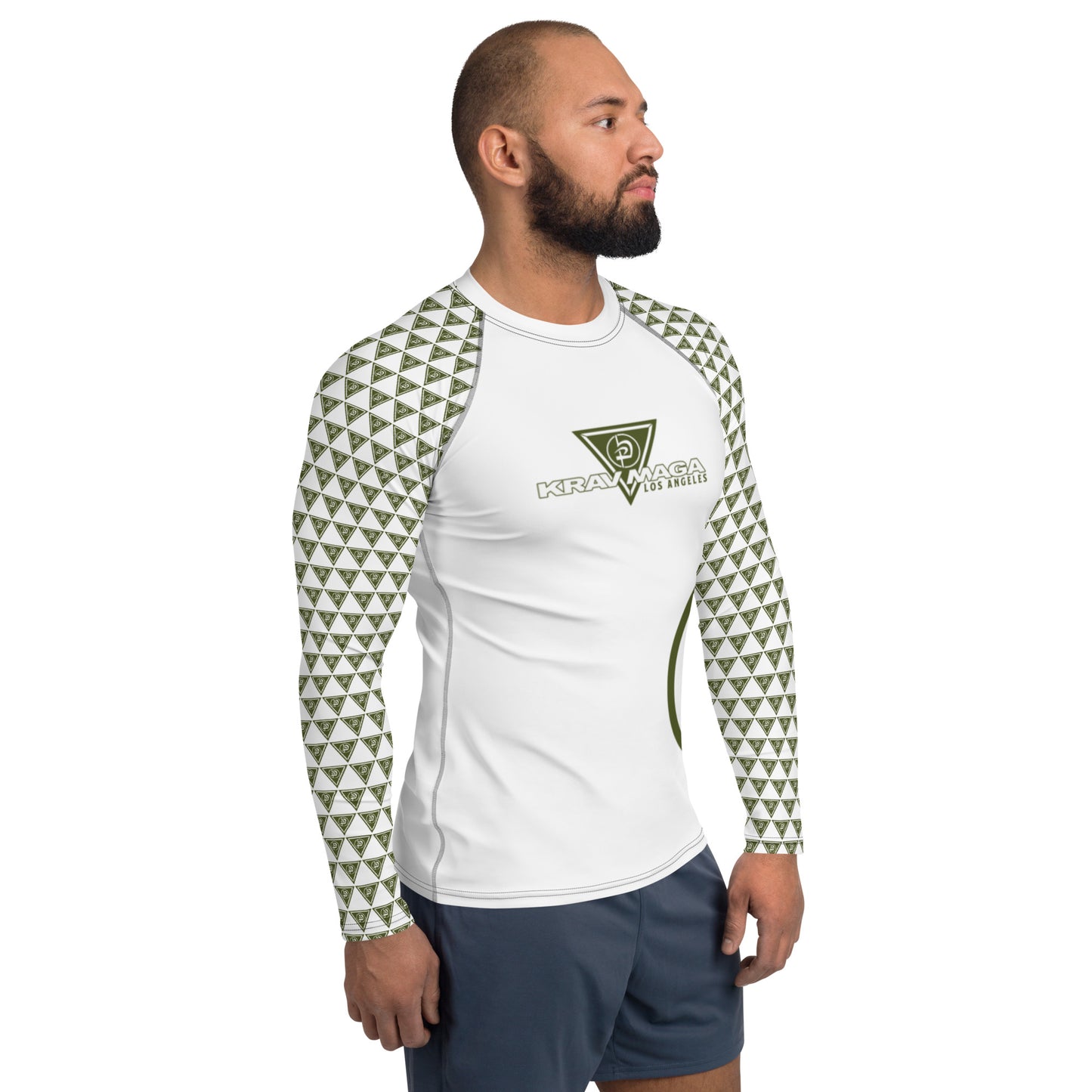 Men's Rash Guard - White/Army Green Triangles